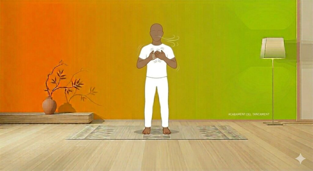 Et queden els braços creuats i aquí comences a fer el tapping (copets suaus). Clac, clac, clac, clac, un costat i l’altre